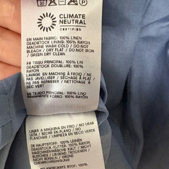 NEW NWT Reformation Malvina Linen Puff Sleeve Viola Mini Dress Blue Size 10 - Picture 9 of 9